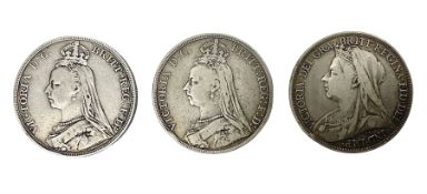 Three Queen Victoria silver crown coins dated 1889