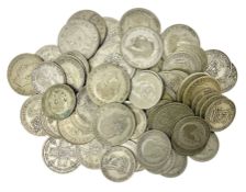 Approximately 520 grams of Great British pre-1947 silver coins including florin/two shilling and one