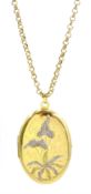 9ct gold oval locket pendant with engraved floral decoration