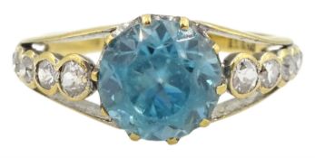 Early 20th century gold round blue zircon ring