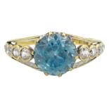 Early 20th century gold round blue zircon ring