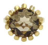 9ct gold single stone round smokey quartz ring