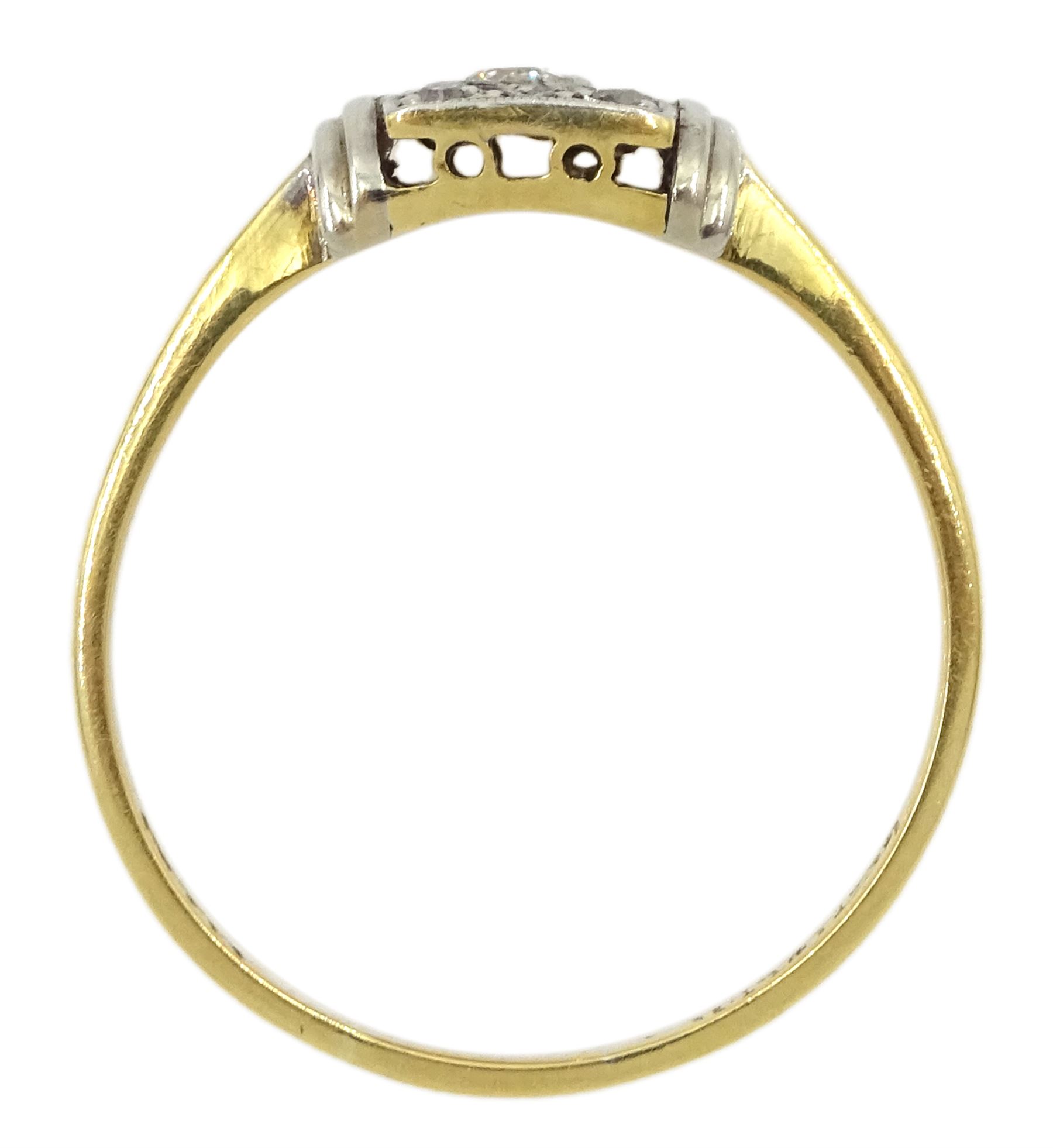 Art Deco 18ct gold and platinum milgrain set old cut diamond rectangular cluster ring - Image 5 of 5