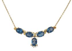 9ct gold London blue topaz and diamond necklace