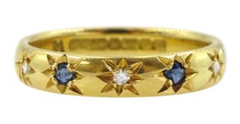 18ct gold gypsy set sapphire and diamond half eternity ring