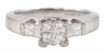 Platinum six stone princess cut diamond ring