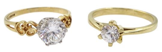 Two 9ct gold single stone cubic zirconia rings