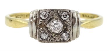 Art Deco 18ct gold and platinum milgrain set old cut diamond rectangular cluster ring