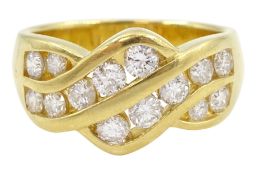 18ct gold channel set fourteen round brilliant cut diamond crossover ring