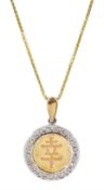 9ct white and yellow gold diamond set pendant necklace