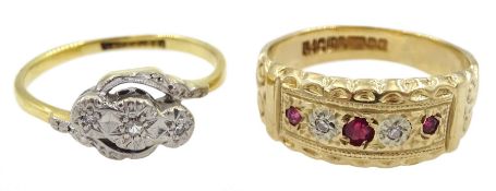 9ct gold gypsy set ruby and diamond ring