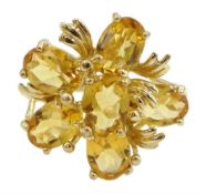 9ct gold oval citrine flower cluster ring
