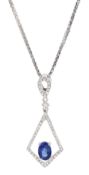 18ct white gold oval sapphire and diamond kite shaped pendant