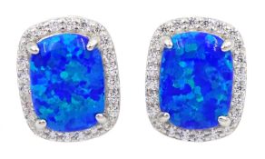 Pair of silver opal and cubic zirconia cluster stud earrings