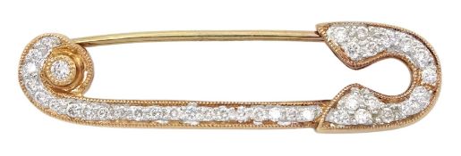 18ct rose gold milgrain set diamond safety pin brooch