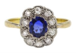 Early 20th century gold and palladium sapphire and diamond cluster ring