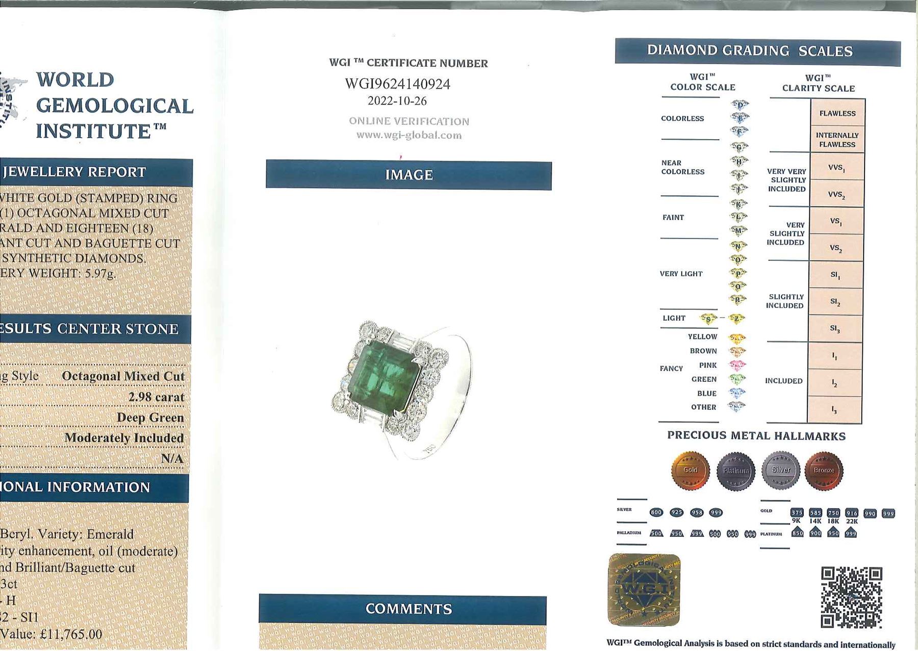 18ct white gold milgrain set emerald - Image 2 of 5