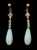 Pair of 9ct gold opal pendant earrings