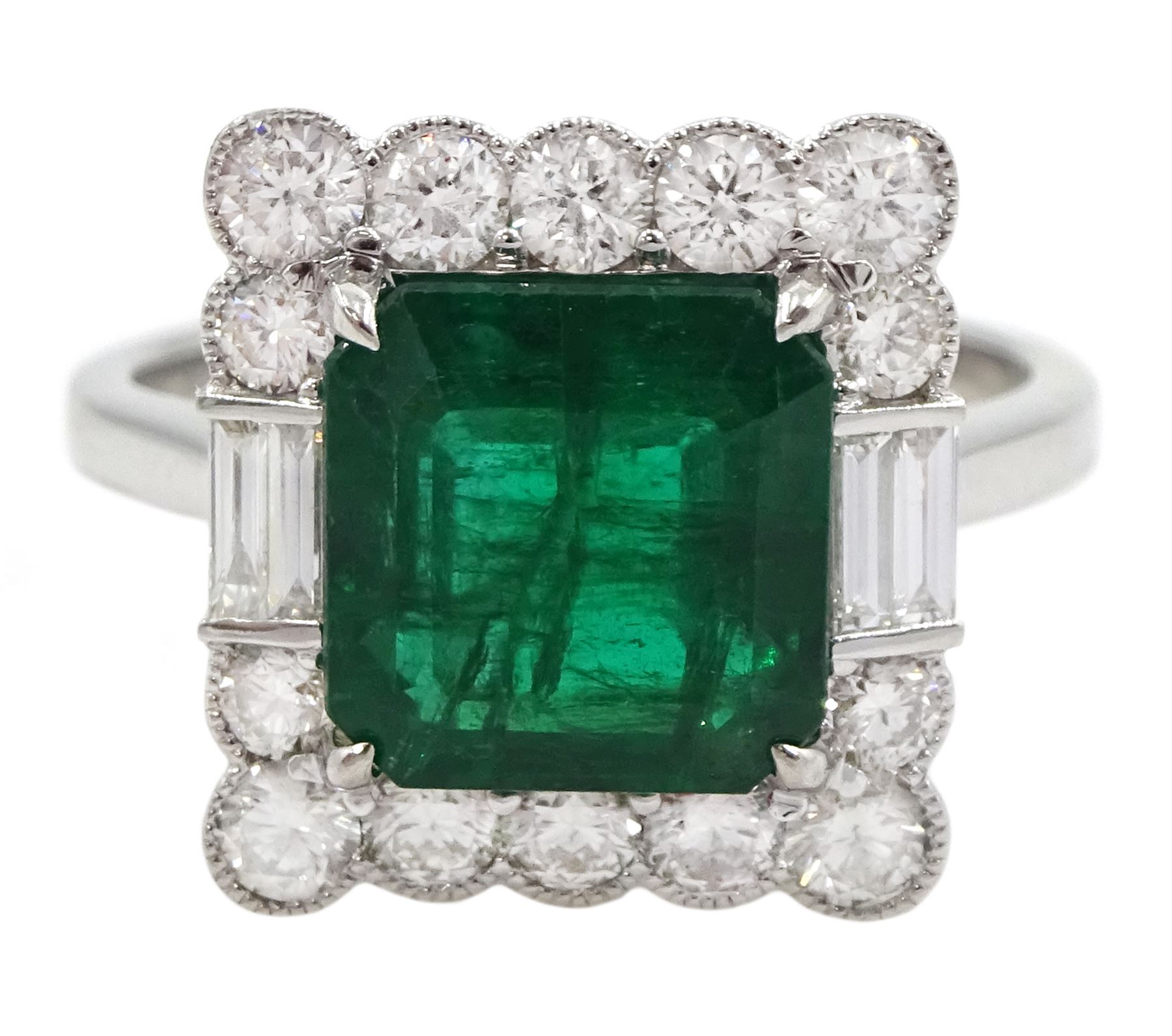 18ct white gold milgrain set emerald