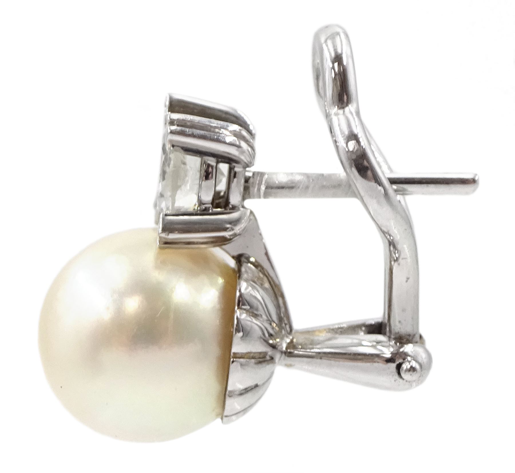 Pair of 18ct white gold round brilliant cut diamond and cultured pearl stud earrings - Image 2 of 2