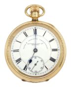 Early 20th century 9ct gold open face keyless lever pocket watch by American Watch Company