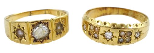 Victorian 18ct gold diamond and split seed pearl ring