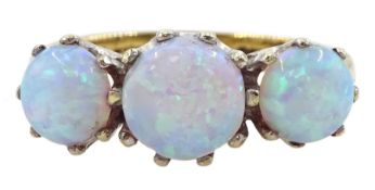 9ct gold three stone round opal ring