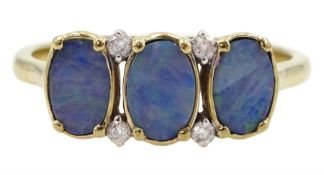 9ct gold three stone opal doublet ring