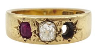 Early 20th century 9ct gold gypsy set ruby and diamond ring