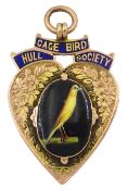 9ct rose gold and enamel 'Hull Cage Bird Society'