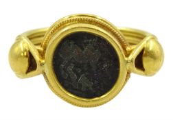21ct gold carved stone set Egyptian ring
