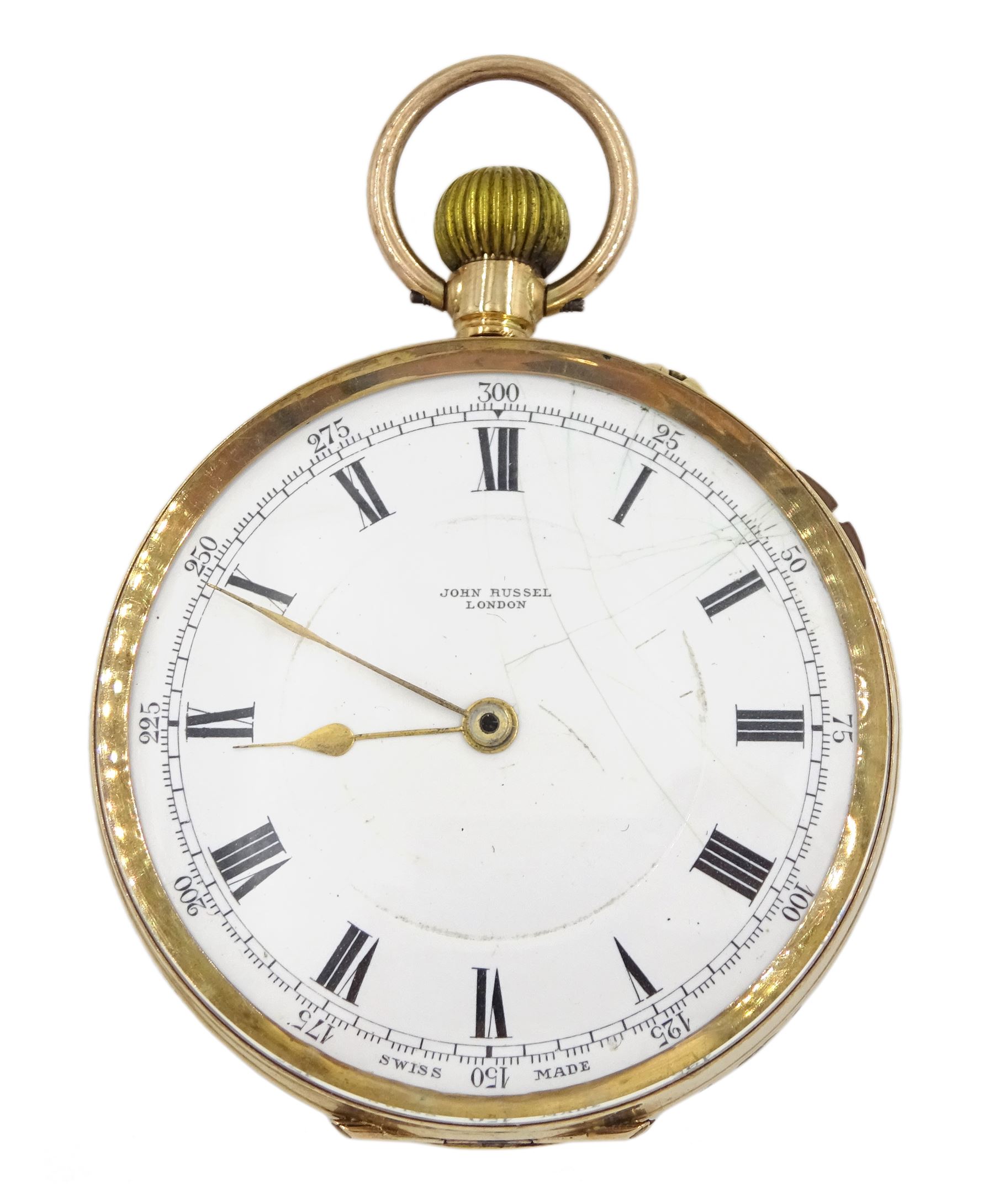 Early 20th century 9ct gold open face keyless lever pocket watch by John Russel