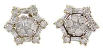 Pair of gold diamond cluster stud earrings