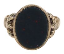 Victorian 9ct rose gold single stone bloodstone signet ring