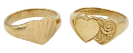 Two 9ct gold heart design rings