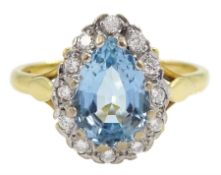 18ct gold pear shaped aquamarine and round brilliant cut diamond cluster ring