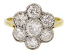 18ct gold seven stone round brilliant cut diamond daisy cluster ring