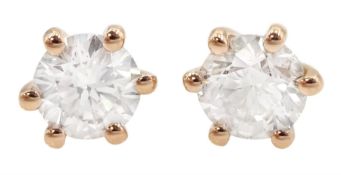 Pair of 18ct rose gold round brilliant cut diamond stud earrings