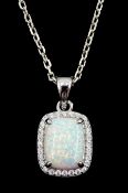 Silver opal and cubic zirconia cluster pendant necklace