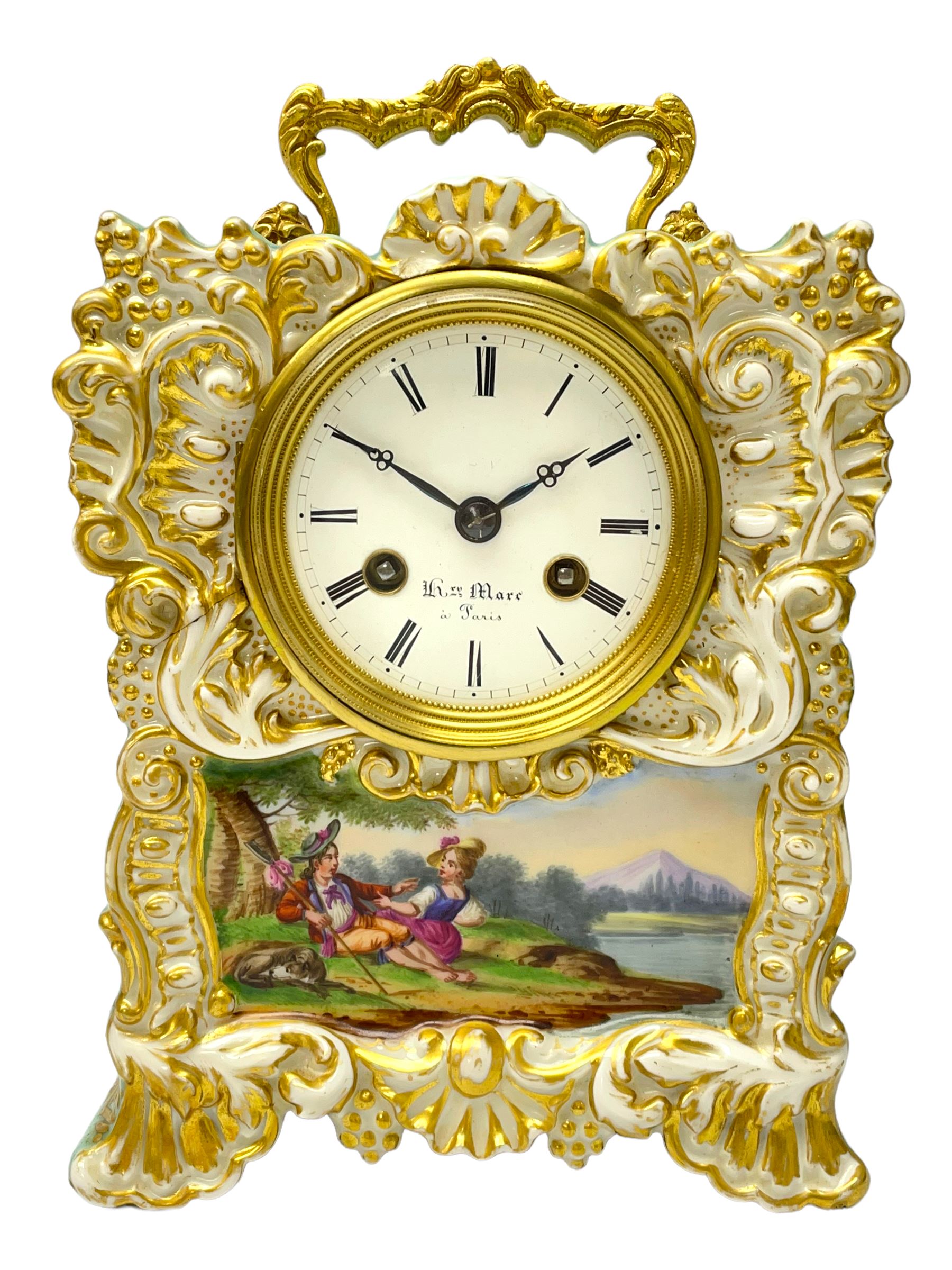 Continental - early 19th century porcelain mantle clock with a French eight-day movement