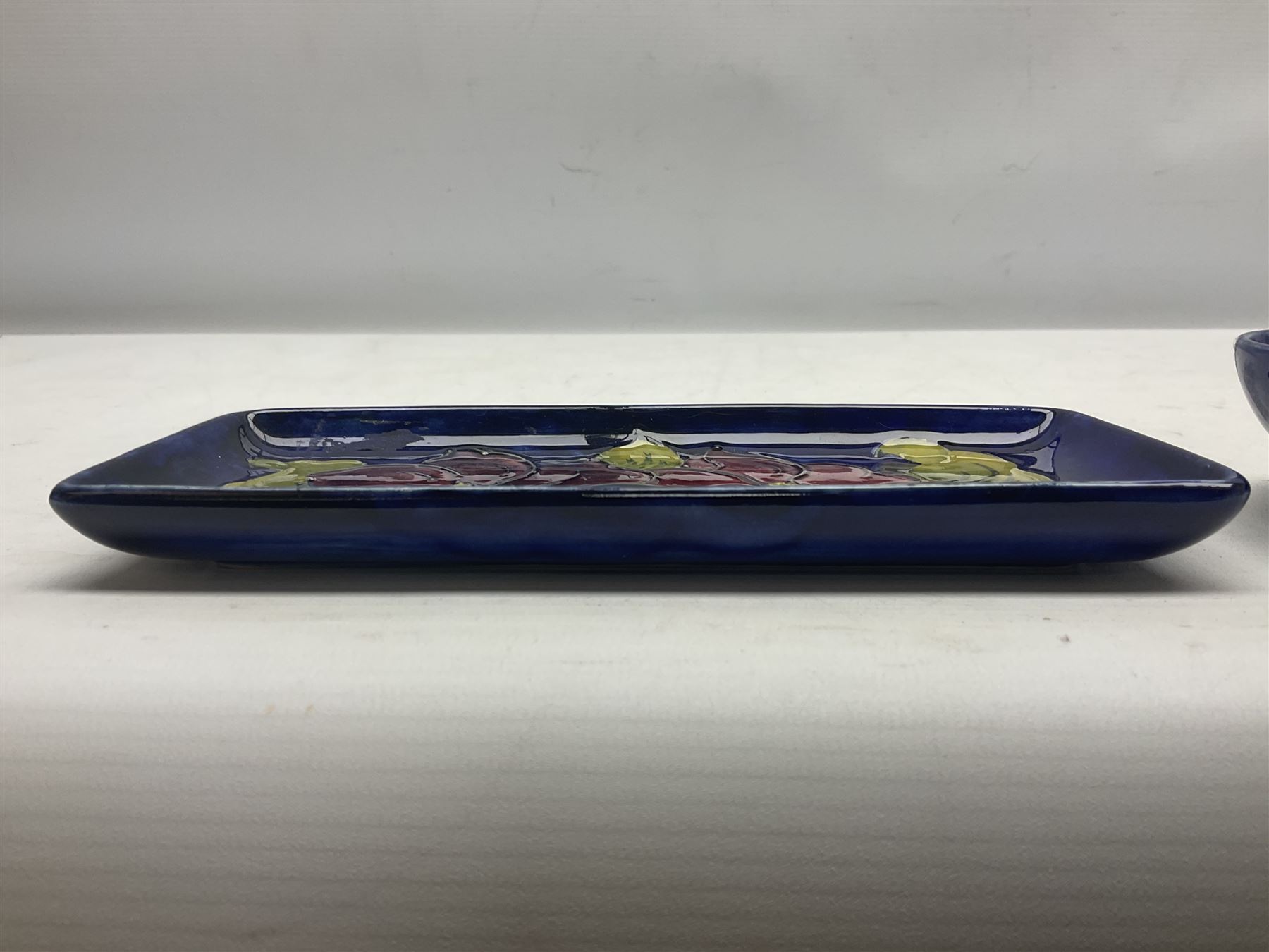 Moorcroft rectangular pin dish decorated in the Clematis pattern upon cobalt blue ground - Image 2 of 11