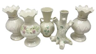 Five late 19th/early 20th century and later Belleek vases