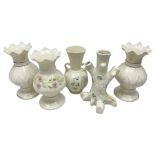 Five late 19th/early 20th century and later Belleek vases