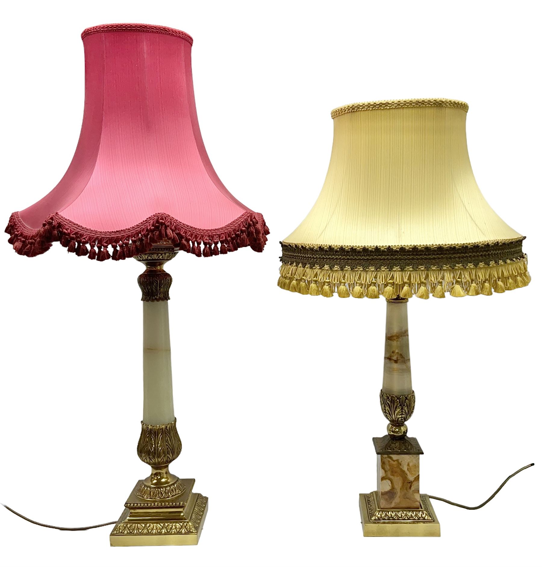 Two heavy oynx and brass mounted table lamps