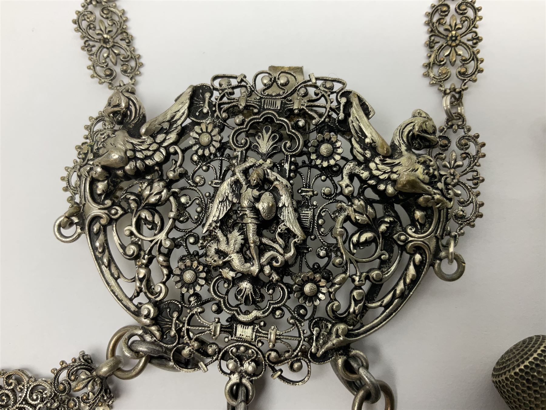 19th century continental silver plated chatelaine - Image 2 of 15