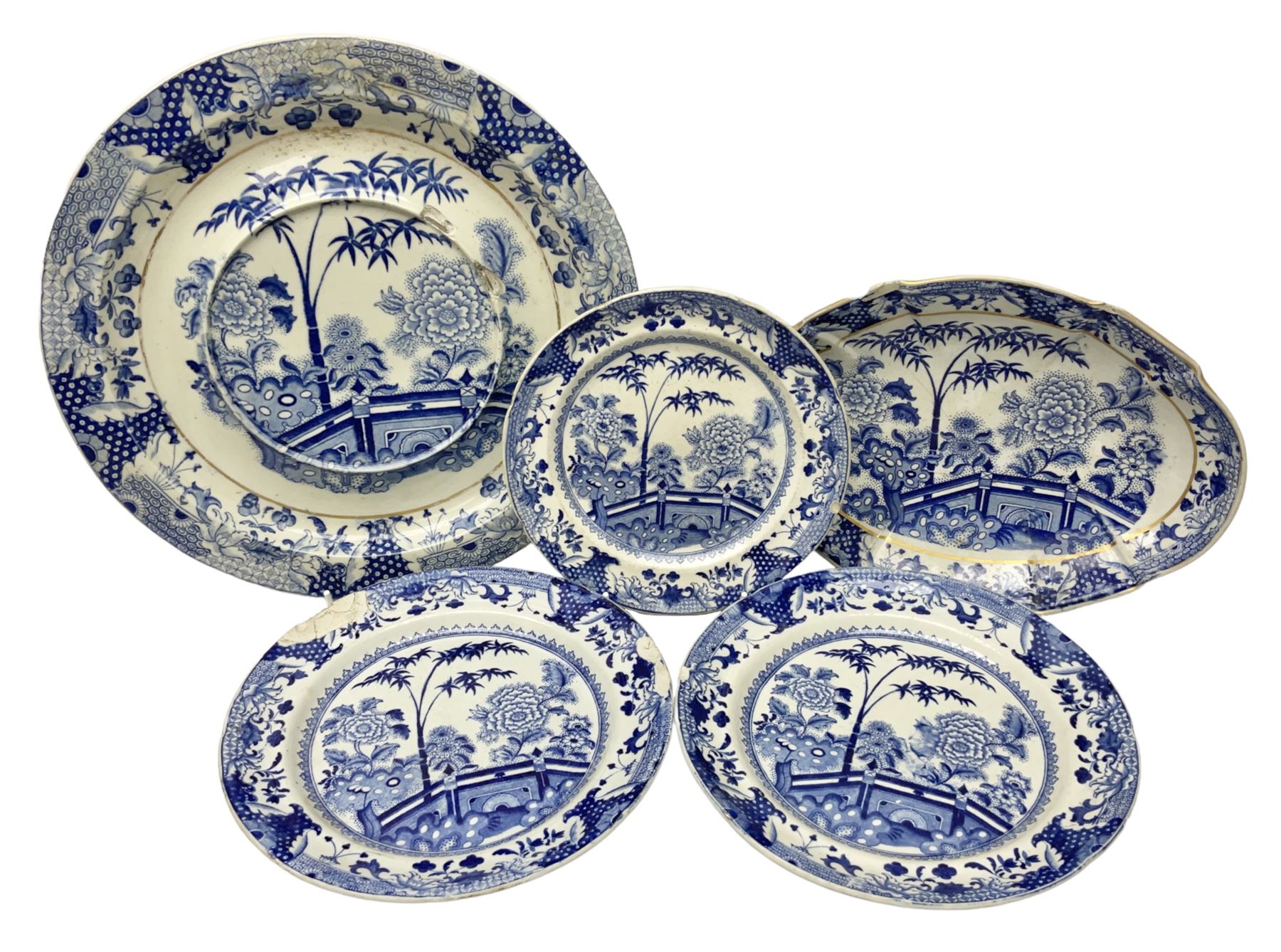 19th century Davenport bamboo and peony pattern dinner wares