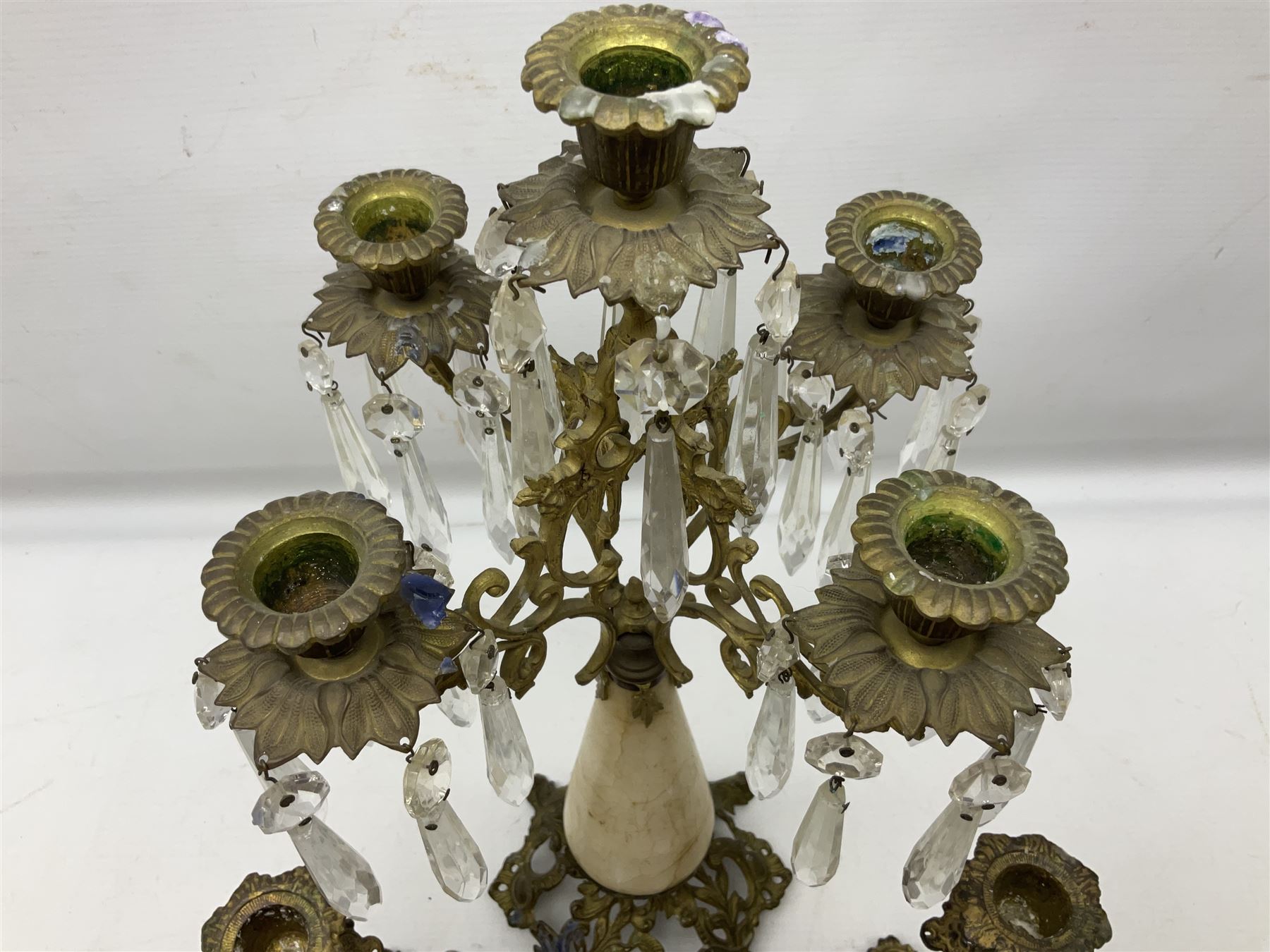 French brass and marble four branch candelabra - Image 4 of 13