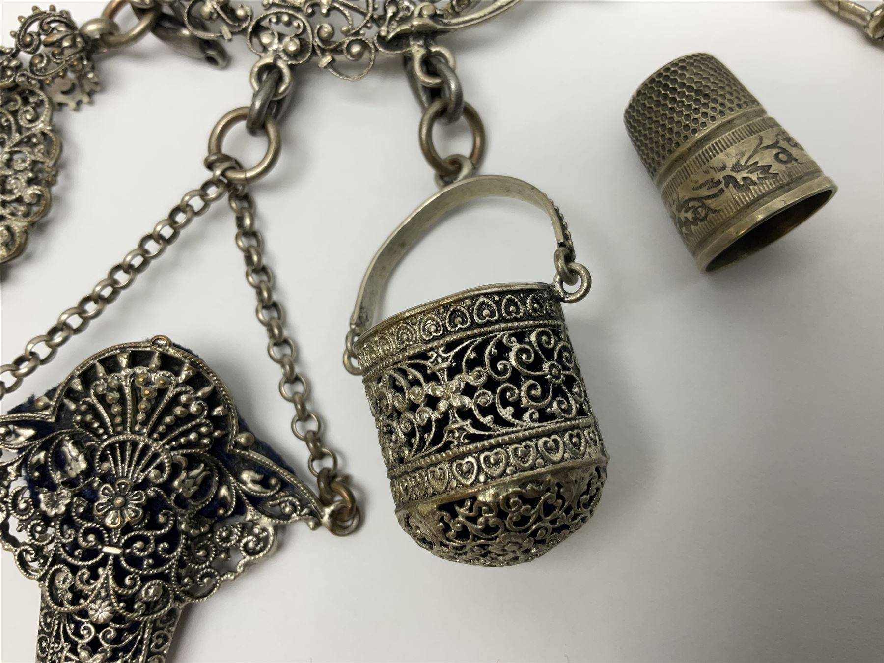 19th century continental silver plated chatelaine - Image 3 of 15