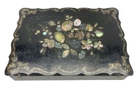 Papier-mache and mother of pearl inlaid writing slope