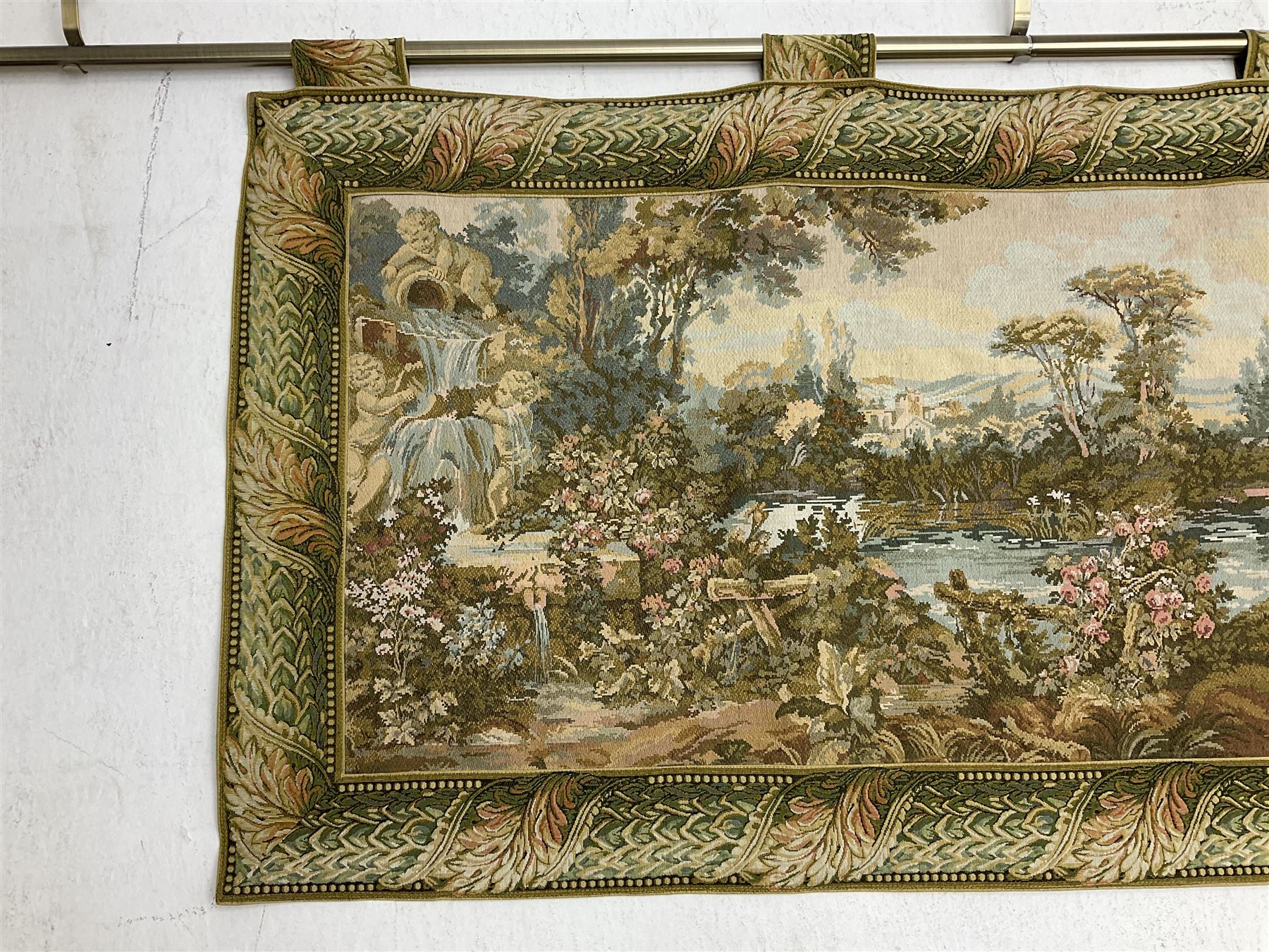 20th century tapestry style wall hanging depicting 17th century port scene - Image 8 of 18